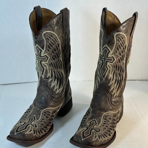Corral Brown Heeled Boots with Embroidered Wings - Picture 1 of 16